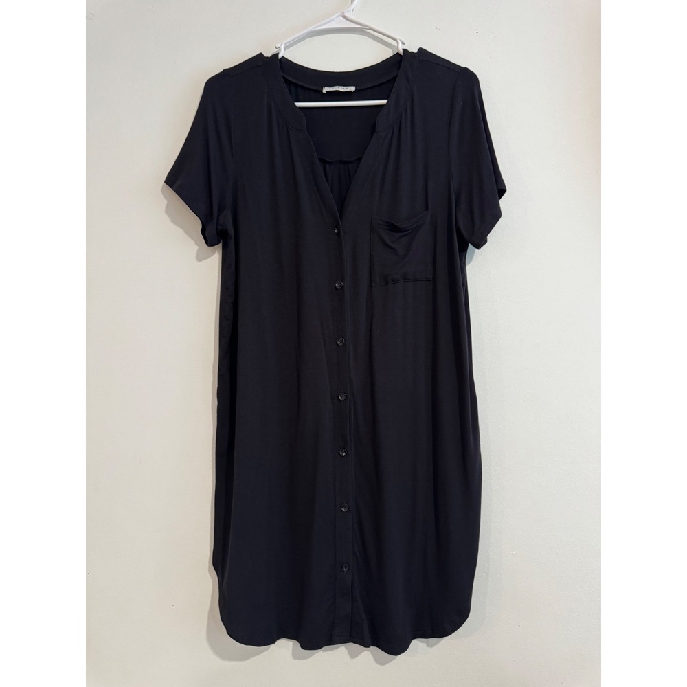 Ekouaer‎ Button Down Nightshirt Womens S Black Short Sleeve Pocket Sleep Dress